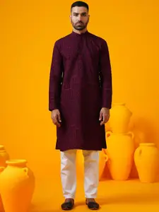 SOJANYA Floral Thread Work Band Collar Straight Kurta