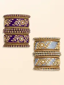 Peora Set Of 20 Gold Plated Stone Studded & Silk Threaded Bangles