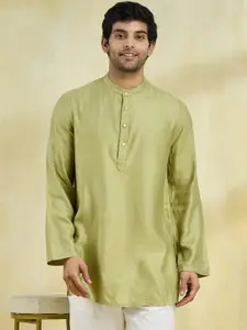 Fabindia Men Striped Woven Design Band Collar Straight Kurta