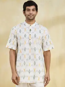 Fabindia Geometric printed Band Collar Cotton Straight Kurta