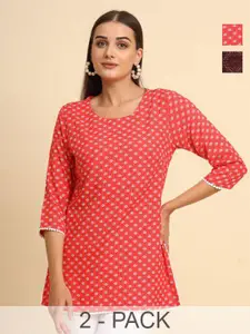Anouk Rustic Women Pack of 2 Printed Gotta Patti Pure Cotton Gotta Patti Short Kurti