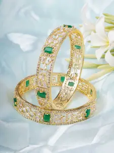 Anouk Set Of 2 Cubic Zirconia-Studded 24CT Gold-Plated Bangles