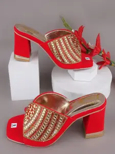 BAESD Women Embellished Velvet Party Block Sandals