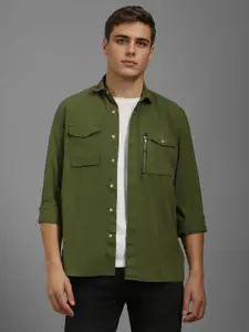 Louis Philippe Jeans Men Spread Collar Solid Cotton Casual Shirt