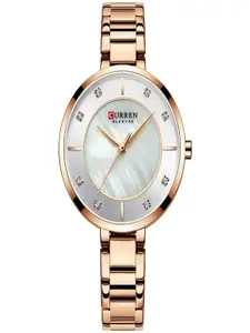 Curren Women Brass Embellished Bracelet Style Straps Analogue Watch CR-9051-Rose Gold