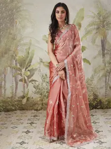 RACHNA Floral Embroidery Work Tissue Saree