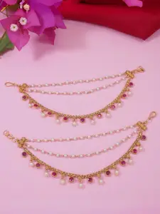 I Jewels Gold-Plated Artificial Stones Studded & Beaded Contemporary Shaped Ear Cuff