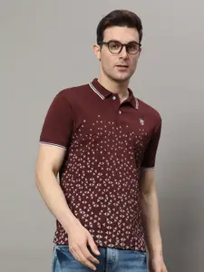 RELANE Men Abstract Printed Polo Collar Cotton T-shirt