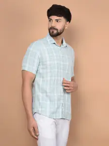 Crimsoune Club Men Premium Slim Fit Spread Collar Tartan Checked Cotton Casual Shirt