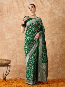 DEVATITHI Ethnic Motifs Zari Silk Blend Banarasi Saree