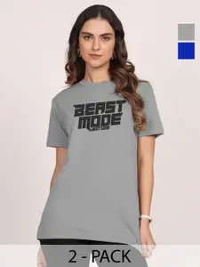 Leotude Women Pack Of 2 Typography Printed Round Neck Cotton T-shirts