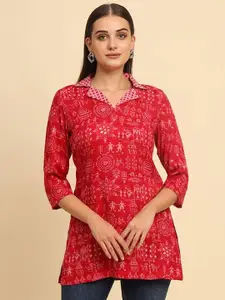 Anouk Rustic Women Pack of 2 Tribal Printed Shirt Collar Short Kurti