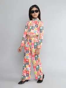 taffykids Girls Printed High Neck Top With Palazzo