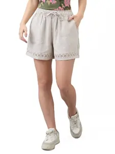 SPYKAR Women Loose Fit High-Rise Linen Shorts