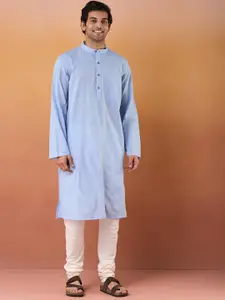 Fabindia Men Band Collar Cotton Straight Kurta