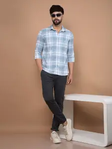 Crimsoune Club Men Premium Slim Fit Spread Collar Tartan Checked Cotton Casual Shirt