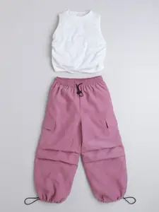 taffykids Girls Round Neck Top With Cargo Jogger