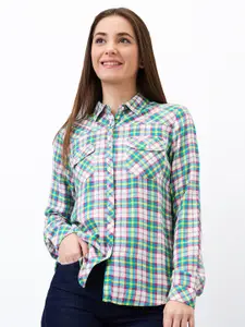 SPYKAR Women Regular Fit Spread Collar Checked Casual Shirt