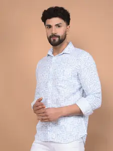 Crimsoune Club Men Premium Fit Spread Collar Abstract Printed Cotton Casual Shirt