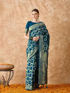 DEVATITHI Ethnic Motifs Zari Silk Blend Banarasi Saree