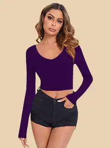 Dream Beauty Fashion Women V-Neck Long Sleeves Fitted Crop Top