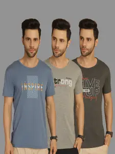 MACK JONNEY Men Pack Of 3 Typography Printed Round Neck Cotton T-shirts