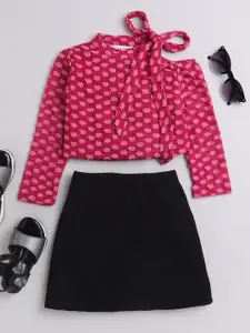 taffykids Girls Self Design Round Neck Top With Skirt