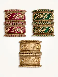 Peora Set Of 30 Gold Plated Stone Studded & Silk Threaded Bangles
