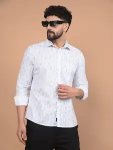 Crimsoune Club Men Premium Slim Fit Spread Collar Abstract Printed Cotton Casual Shirt