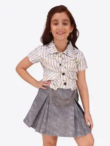 CUTECUMBER Girls Striped Short Sleeves Shirt With Skirt