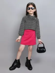 taffykids Girls Striped Shirt Collar Top With Skirt