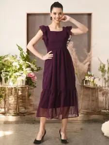 IUGA Women Square Neck Georgette Fit And Flare Midi Dress