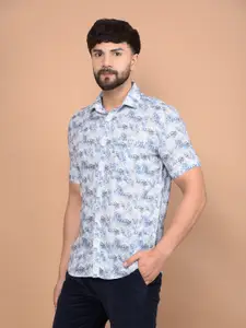Crimsoune Club Men Premium Slim Fit Spread Collar Abstract Printed Cotton Casual Shirt