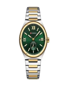 Curren Men Brass Dial & Reset Time Analogue Watch CR-8471-TT-Green