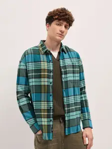 THE BEAR HOUSE Men Relaxed Fit Spread Collar Tartan Checked Cotton Casual Shirt