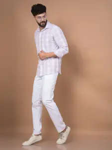 Crimsoune Club Men Premium Slim Fit Spread Collar Checked Cotton Casual Shirt