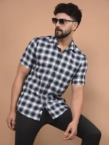 Crimsoune Club Men Premium Slim Fit Spread Collar Checked Cotton Casual Shirt