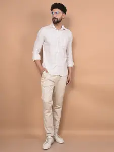 Crimsoune Club Men Premium Slim Fit Spread Collar Windowpane Checked Cotton Casual Shirt