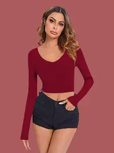 Dream Beauty Fashion Women V-Neck Fitted Crop Top