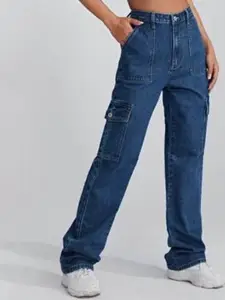 RIVI Women Jean Straight Fit High-Rise Cargo Jeans