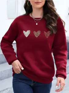 KASHIAN Women Maroon Graphic Heart Sweatshirt