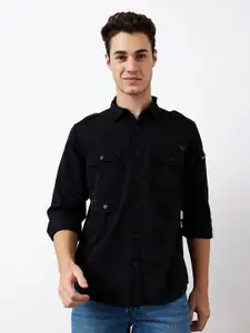 SPYKAR Men Slim Fit Spread Collar Solid Cotton Casual Shirt