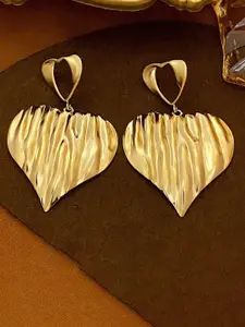 MEENAZ Stainless Steel Gold-Plated Heart Shaped Drop Earrings