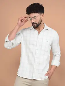 Crimsoune Club Men Premium Slim Fit Spread Collar Windowpane Checked Cotton Casual Shirt