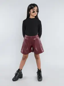 taffykids Girls Self Design High Neck Top With Shorts