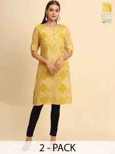 Anouk Rustic Selection Of 2 Geometric Printed Round Neck Straight Kurtas