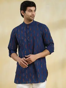 Fabindia Dabu Printed Mandarin Collar Cotton Straight Kurta