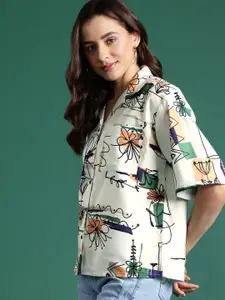 DressBerry Women Classic Boxy Fit Cuban Collar Floral Printed Casual Shirt