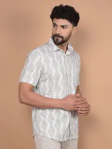 Crimsoune Club Men Premium Slim Fit Spread Collar Abstract Printed Cotton Casual Shirt