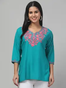 Trend Level Women Floral Embroidered Straight Kurti